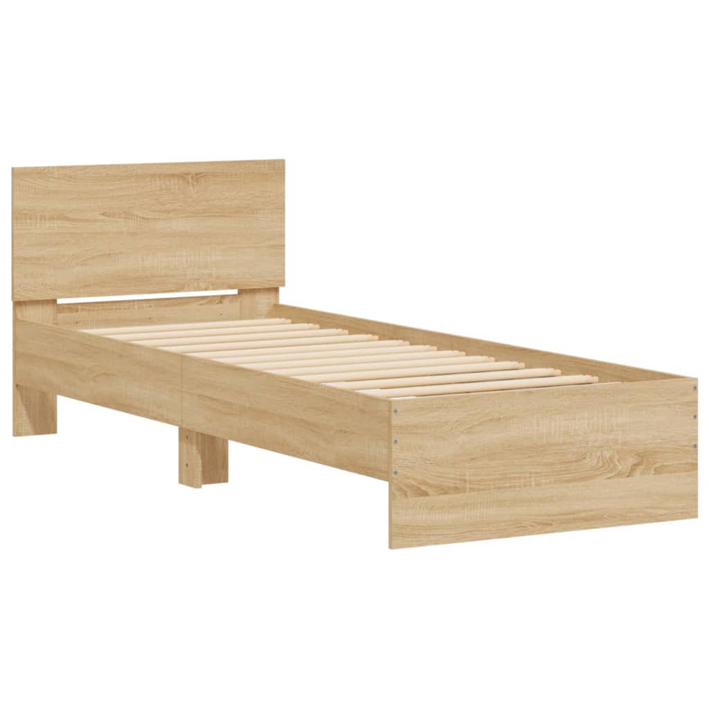 Bettgestell mit Kopfteil und LED-Leuchten Sonoma-Eiche 90x200cm - Pazzar.ch