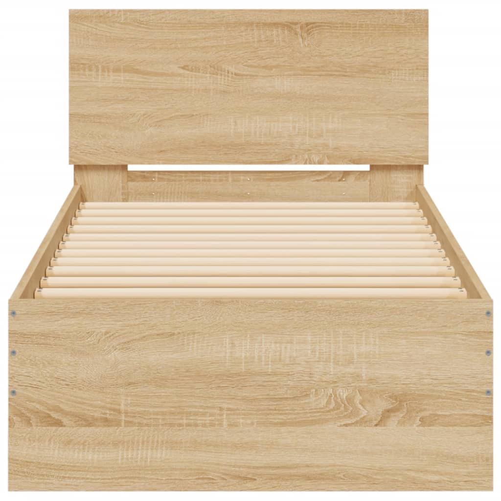 Bettgestell mit Kopfteil und LED-Leuchten Sonoma-Eiche 90x200cm - Pazzar.ch