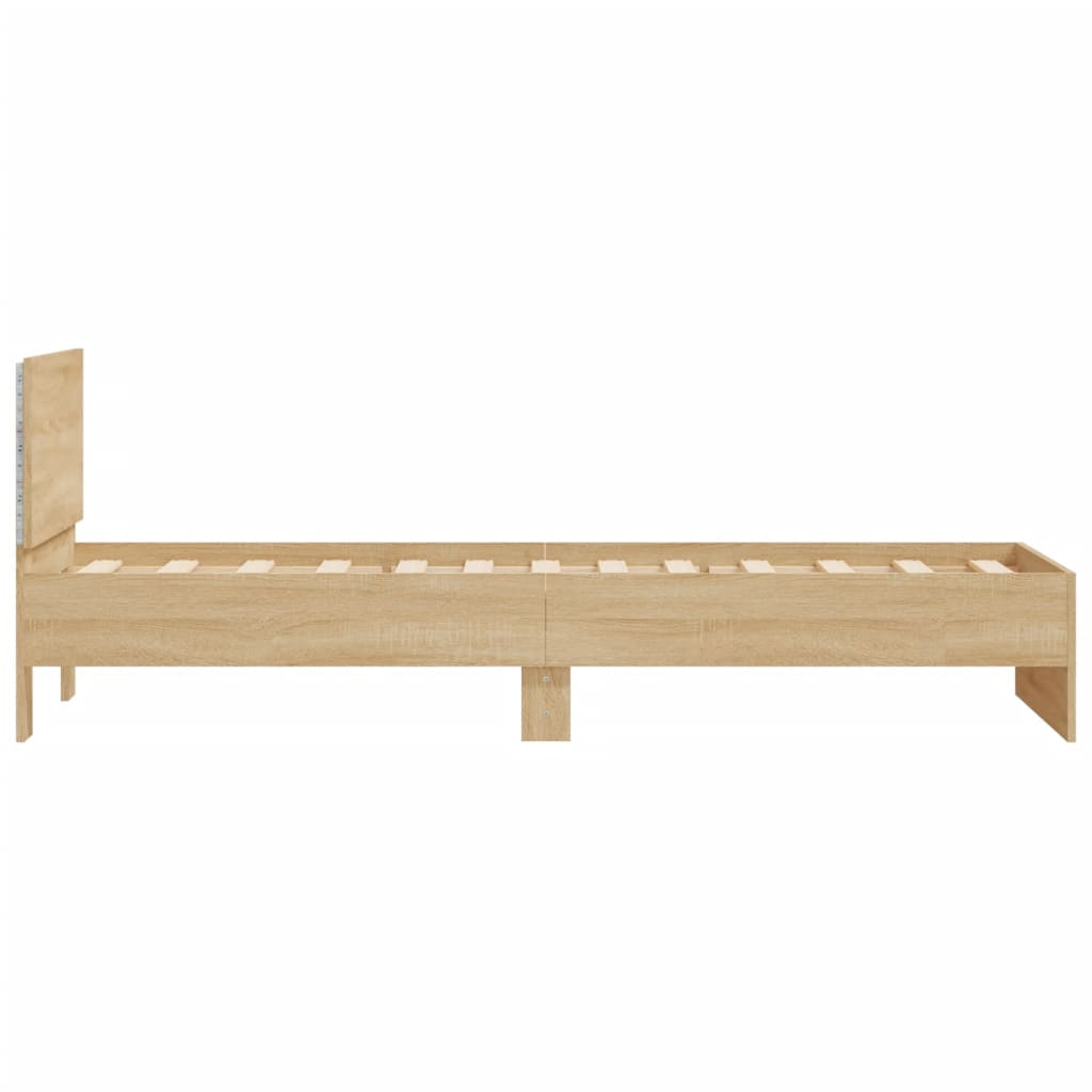 Bettgestell mit Kopfteil und LED-Leuchten Sonoma-Eiche 90x200cm - Pazzar.ch