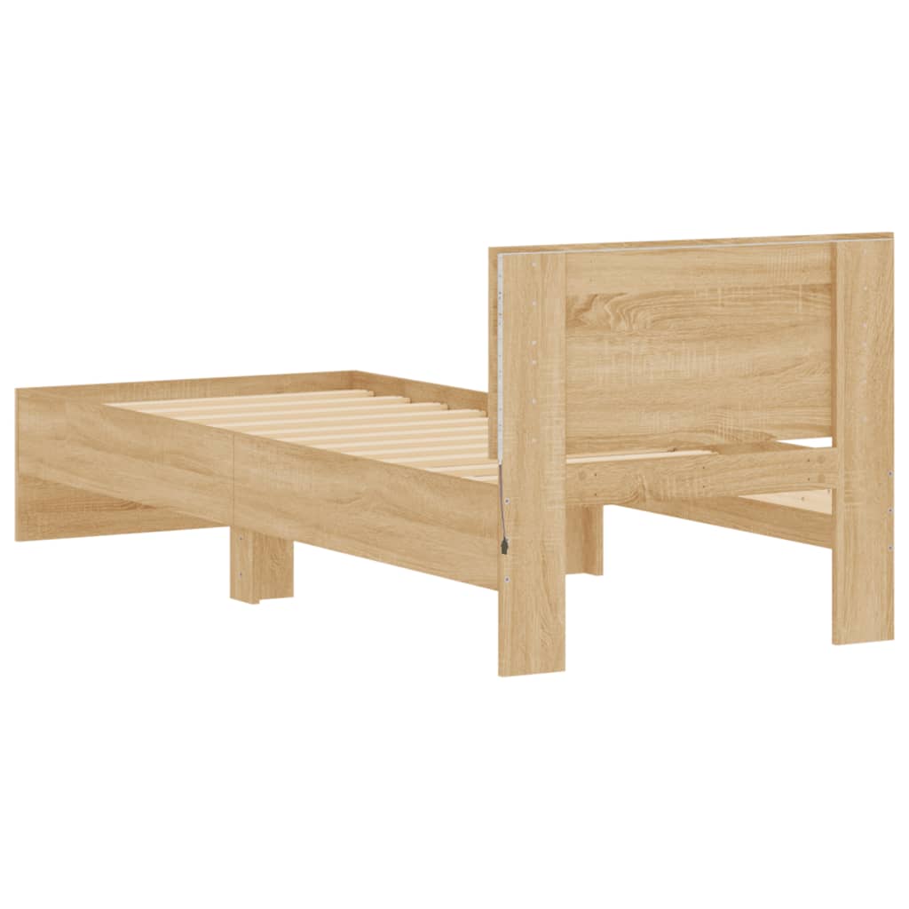 Bettgestell mit Kopfteil und LED-Leuchten Sonoma-Eiche 90x200cm - Pazzar.ch