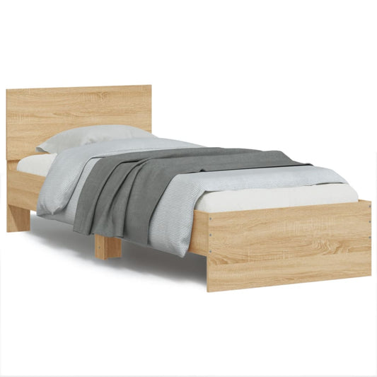 Bettgestell mit Kopfteil und LED-Leuchten Sonoma-Eiche 90x200cm - Pazzar.ch