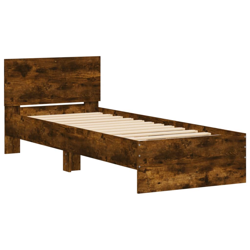Bettgestell mit Kopfteil und LED-Leuchten Räuchereiche 90x200cm - Pazzar.ch