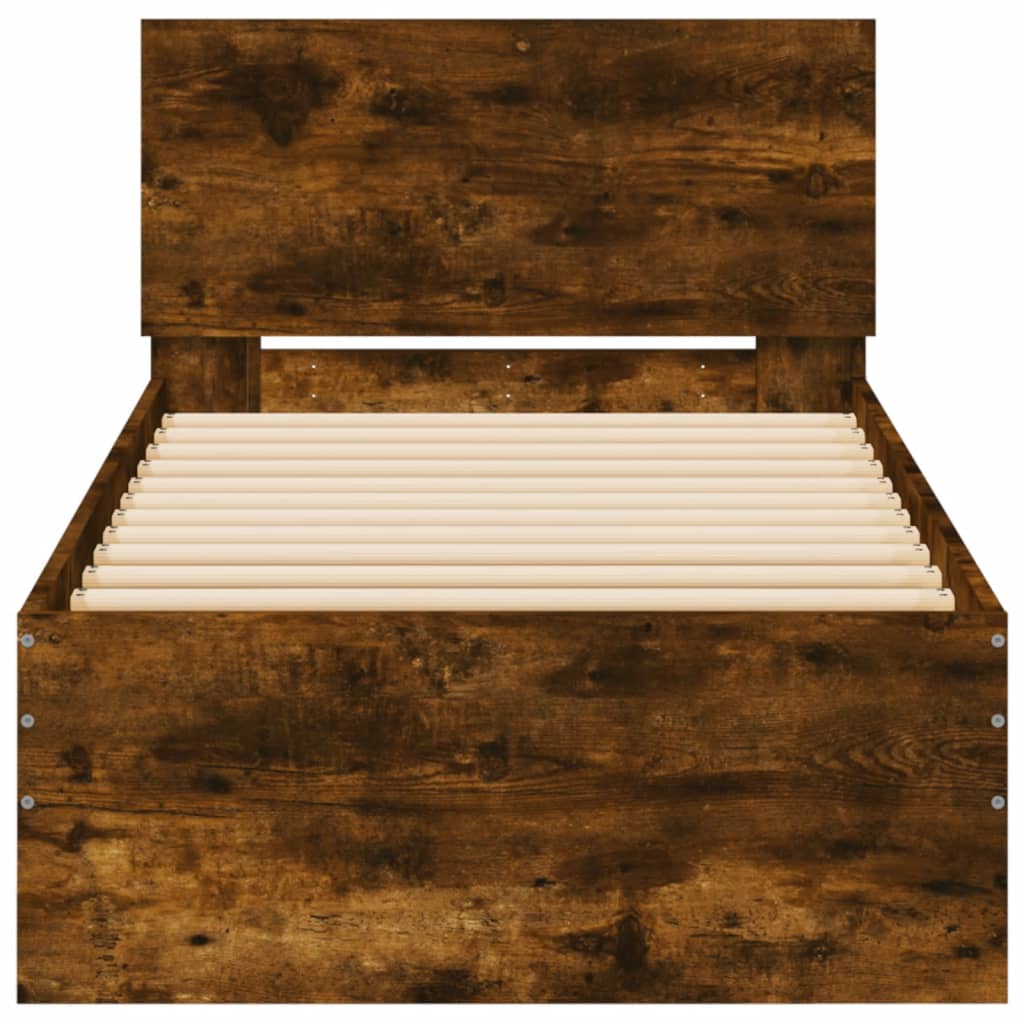 Bettgestell mit Kopfteil und LED-Leuchten Räuchereiche 90x200cm - Pazzar.ch
