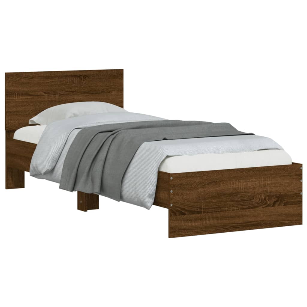 Bettgestell mit Kopfteil und LED-Leuchten Braun Eiche 90x200 cm - Pazzar.ch
