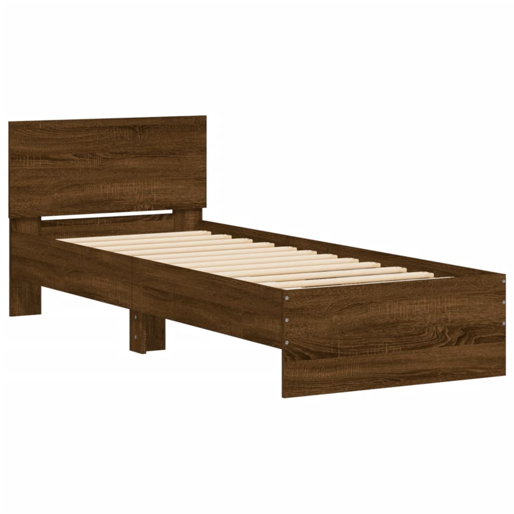 Bettgestell mit Kopfteil und LED-Leuchten Braun Eiche 90x200 cm - Pazzar.ch