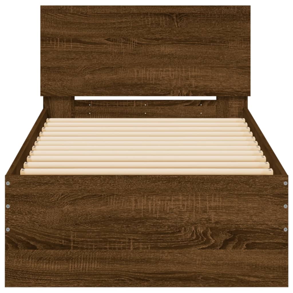 Bettgestell mit Kopfteil und LED-Leuchten Braun Eiche 90x200 cm - Pazzar.ch