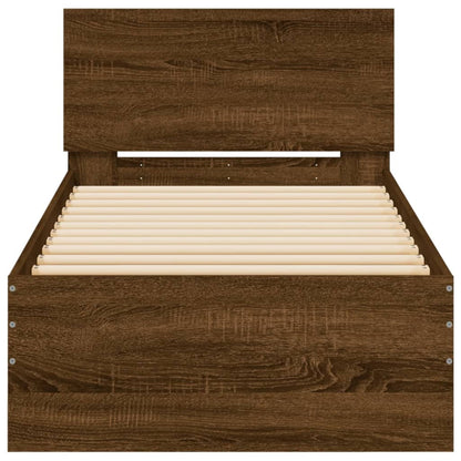 Bettgestell mit Kopfteil und LED-Leuchten Braun Eiche 90x200 cm - Pazzar.ch