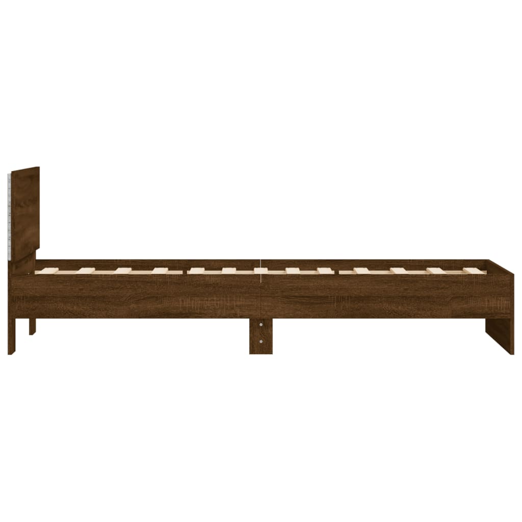 Bettgestell mit Kopfteil und LED-Leuchten Braun Eiche 90x200 cm - Pazzar.ch