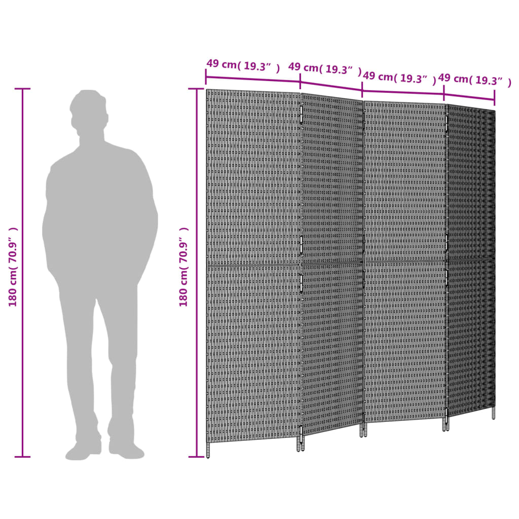 Paravent 4-tlg. Braun Poly Rattan - Pazzar.ch