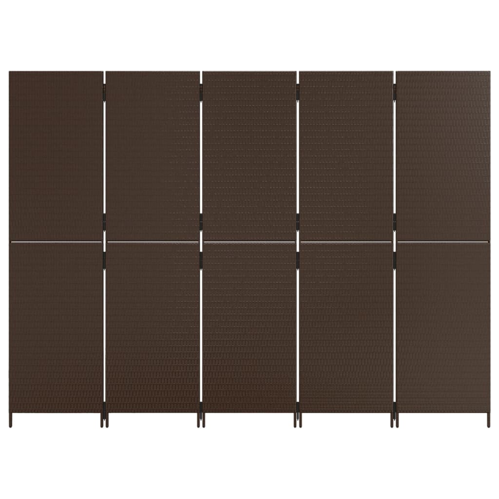 Paravent 5-tlg. Braun Poly Rattan - Pazzar.ch