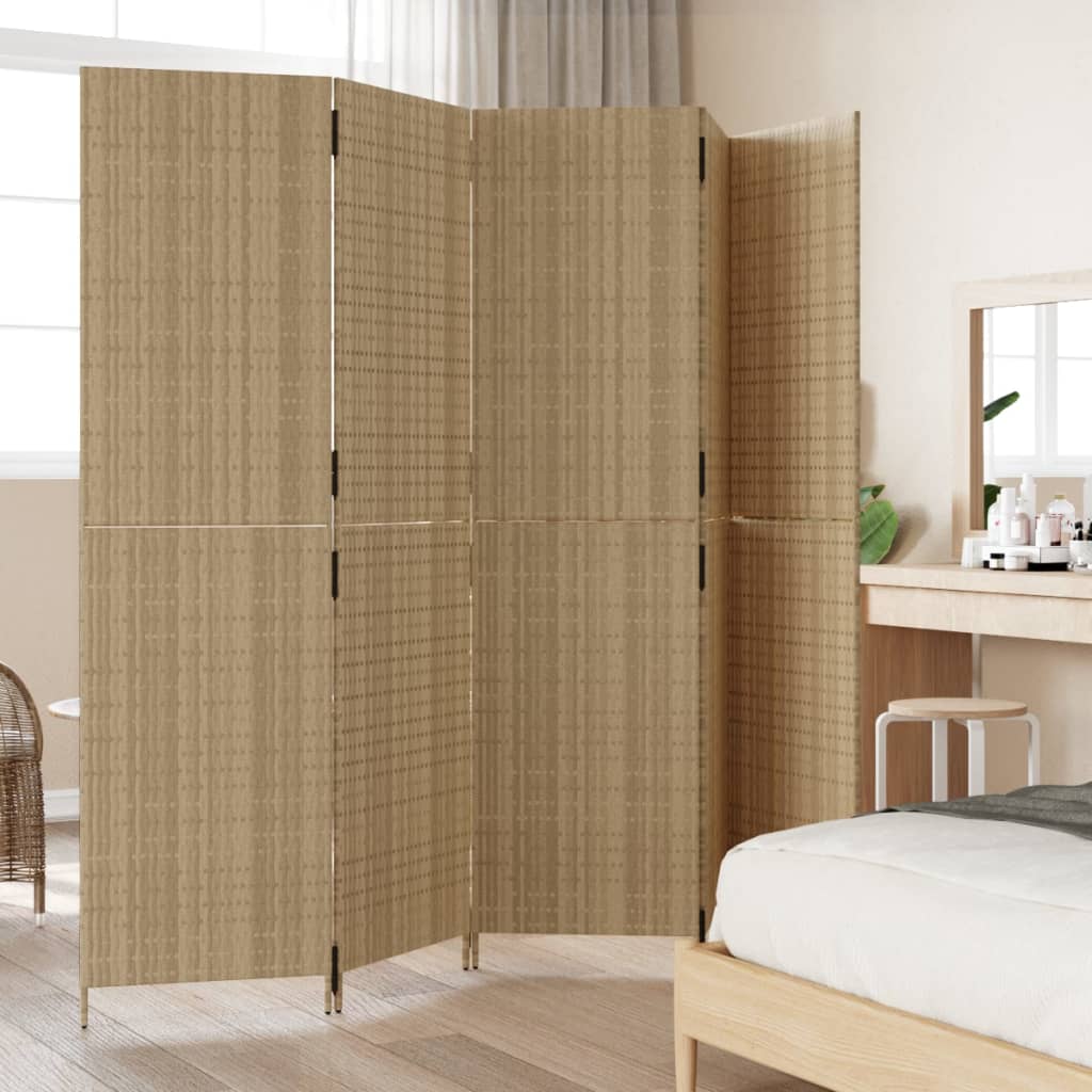 Paravent 5-tlg. Beige Poly Rattan - Pazzar.ch