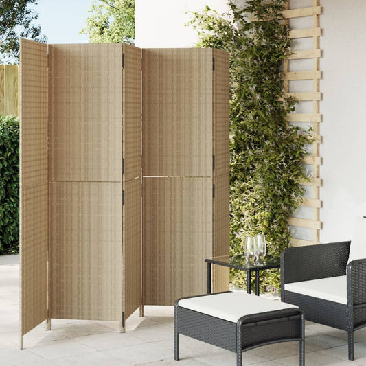 Paravent 5-tlg. Beige Poly Rattan - Pazzar.ch
