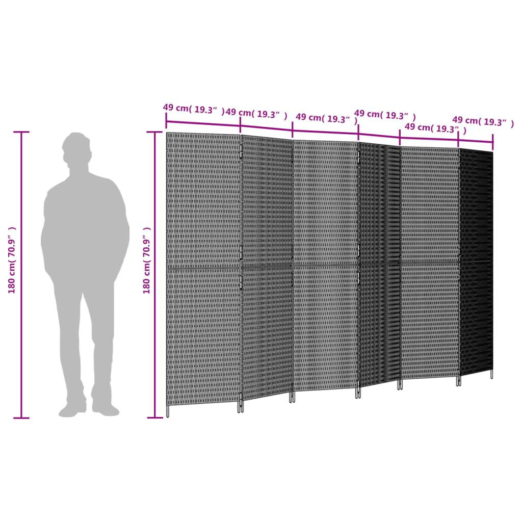 Paravent 6-tlg. Braun Poly Rattan - Pazzar.ch