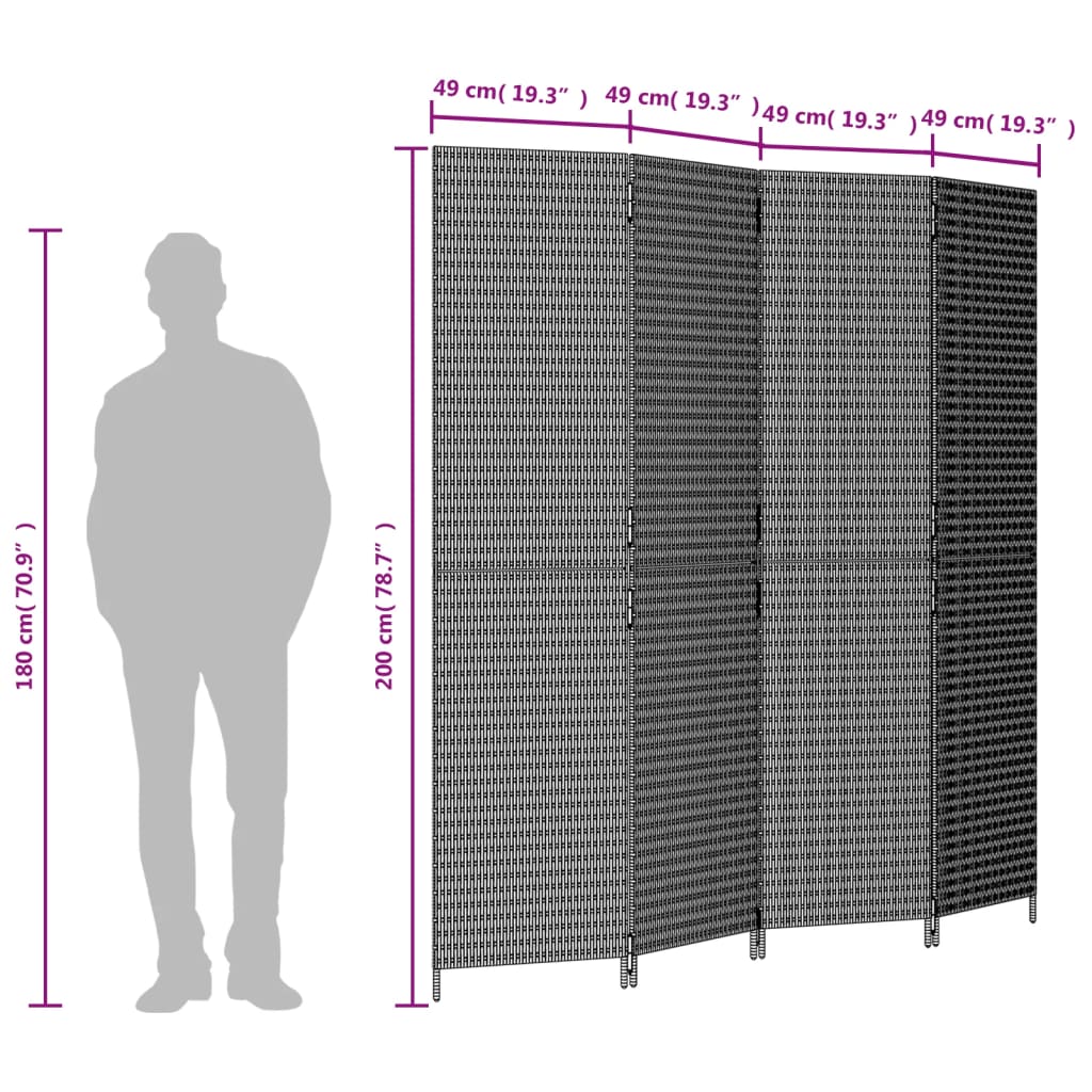 Paravent 4-tlg. Braun Poly Rattan - Pazzar.ch