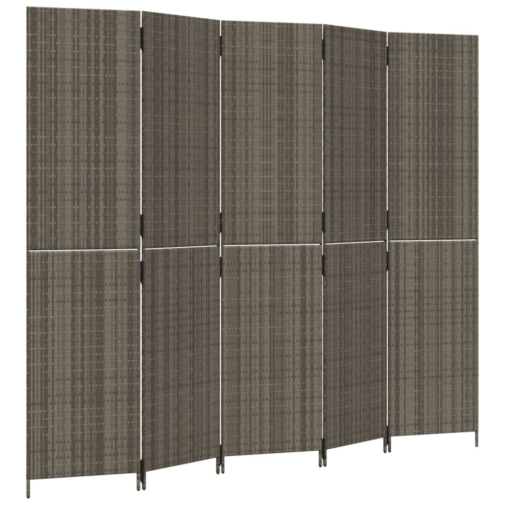 Paravent 5-tlg. Grau Poly Rattan - Pazzar.ch
