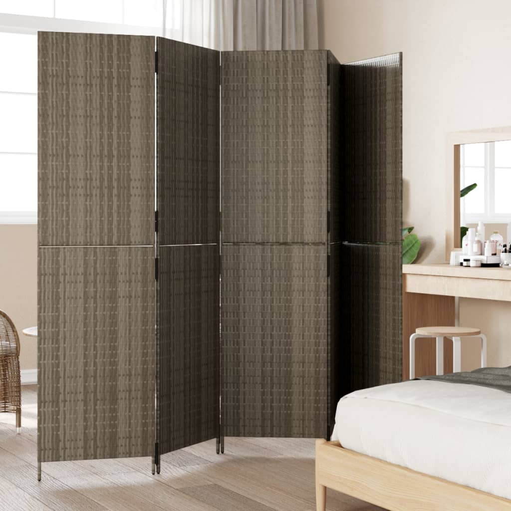 Paravent 5-tlg. Grau Poly Rattan - Pazzar.ch