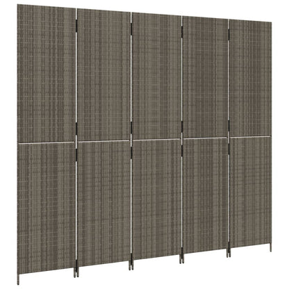 Paravent 5-tlg. Grau Poly Rattan - Pazzar.ch