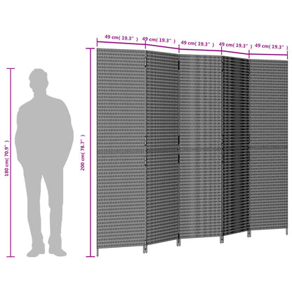 Paravent 5-tlg. Grau Poly Rattan - Pazzar.ch