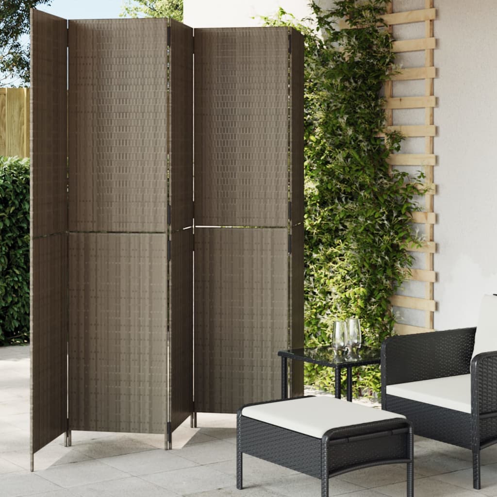 Paravent 5-tlg. Grau Poly Rattan - Pazzar.ch