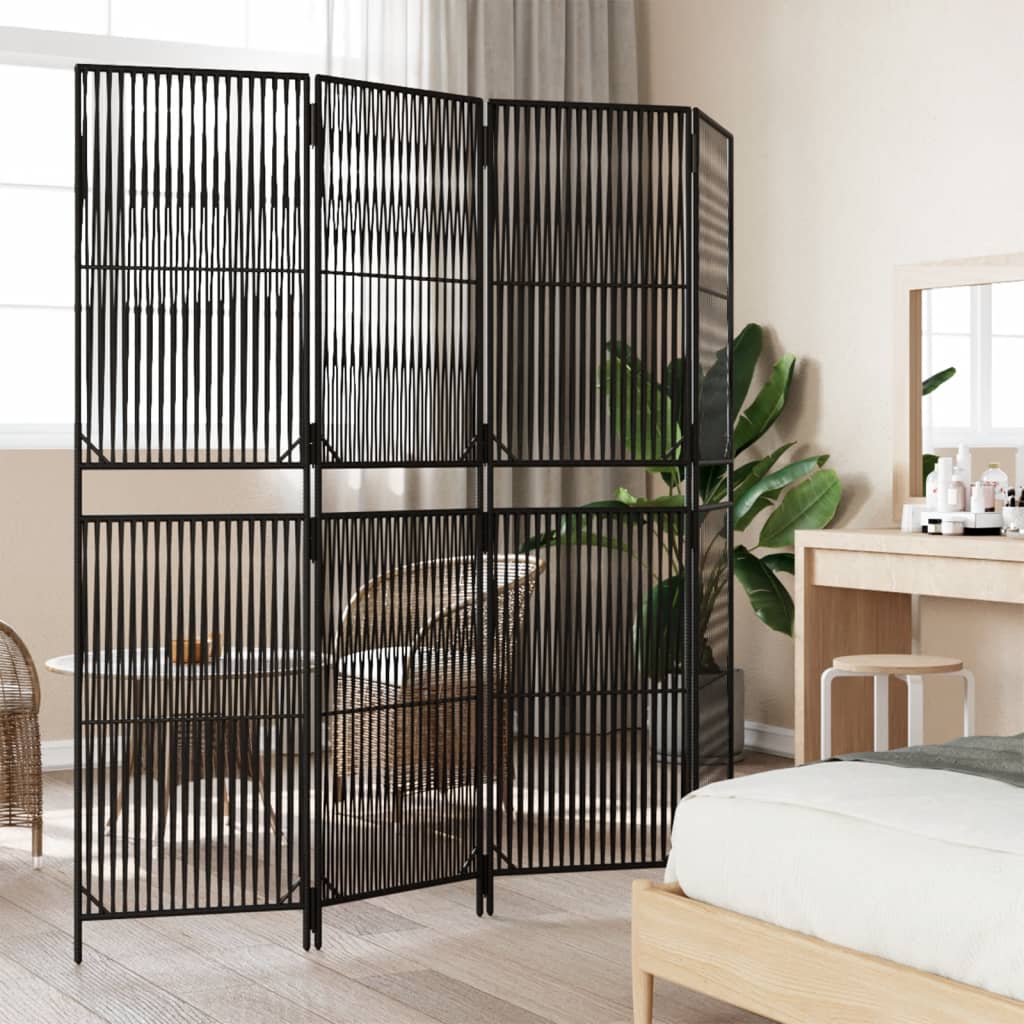 Paravent 4-tlg. Schwarz Poly Rattan - Pazzar.ch