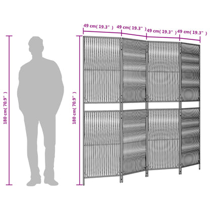 Paravent 4-tlg. Grau Poly Rattan - Pazzar.ch