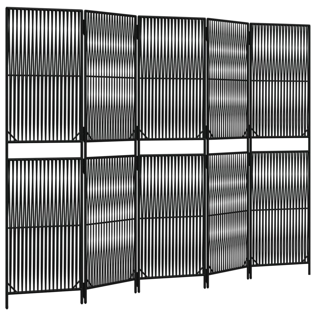 Paravent 5-tlg. Schwarz Poly Rattan - Pazzar.ch