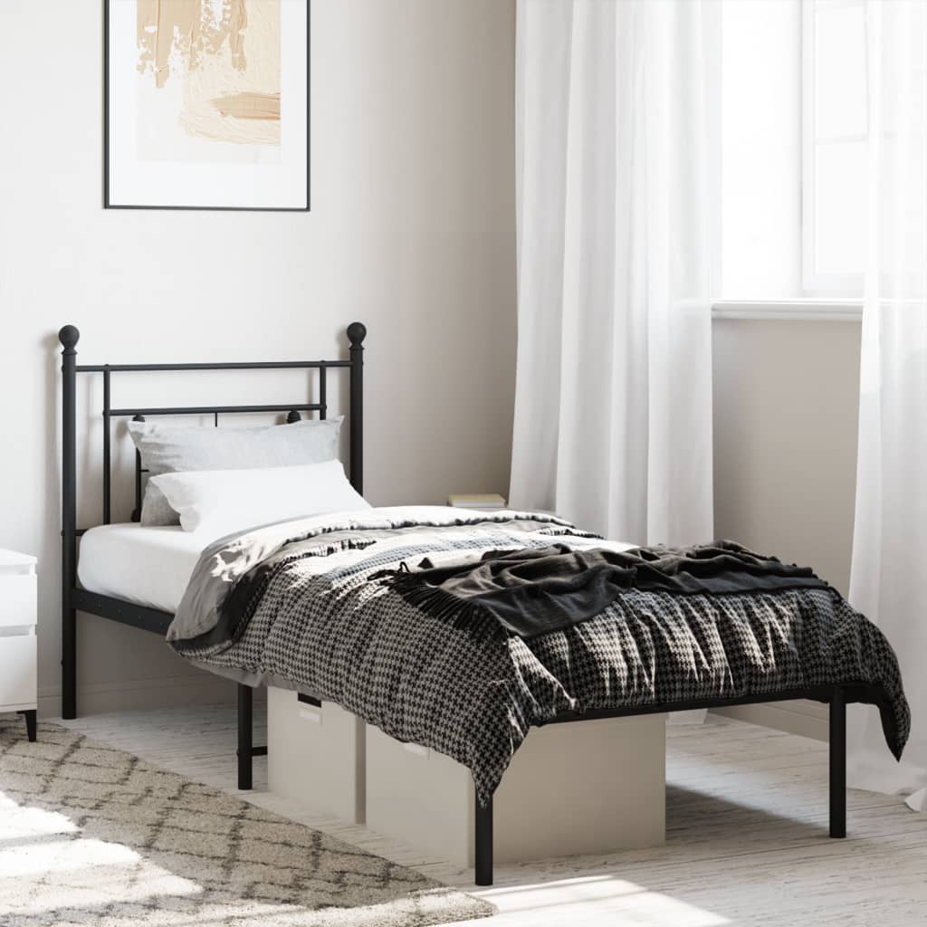 Bettgestell mit Kopfteil Metall Schwarz 75x190 cm - Pazzar.ch