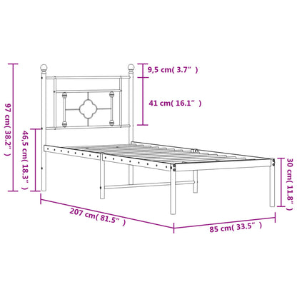 Bettgestell mit Kopfteil Metall Schwarz 80x200 cm - Pazzar.ch