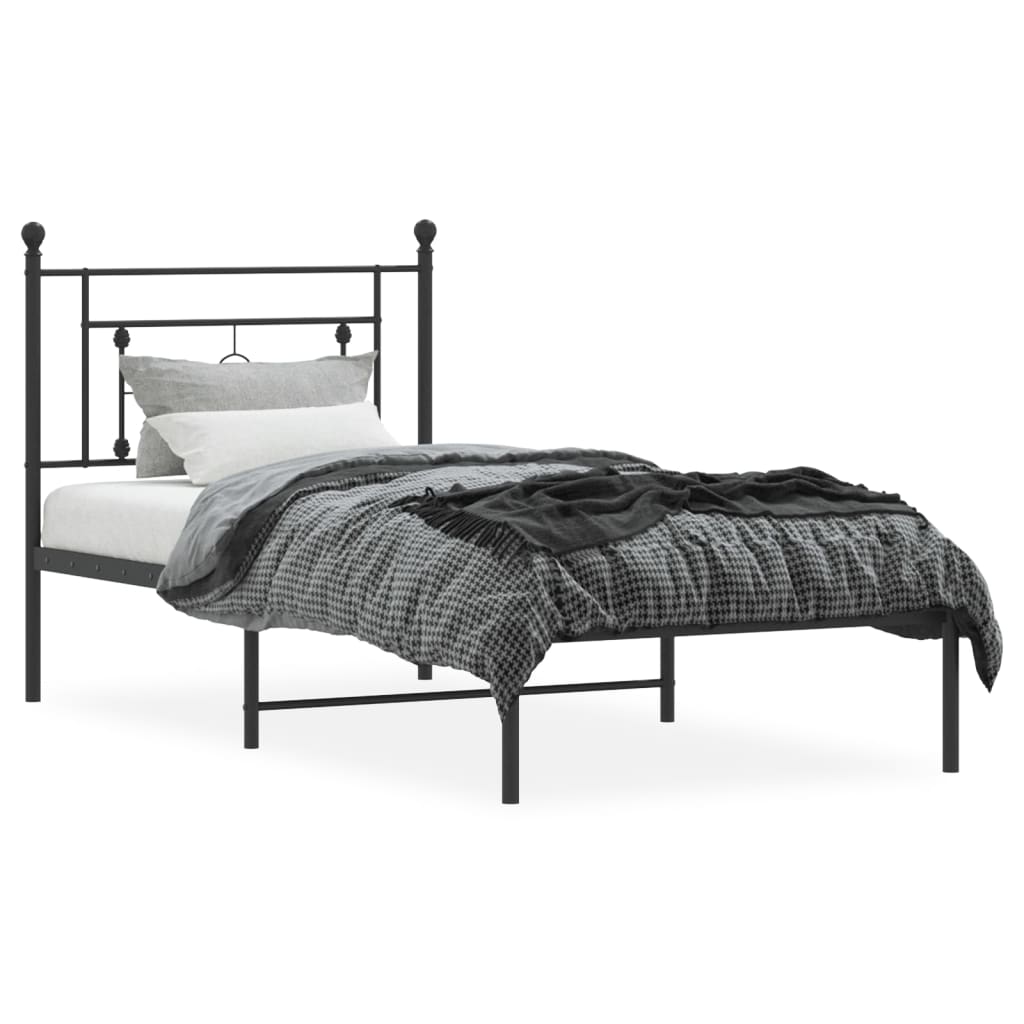 Bettgestell mit Kopfteil Metall Schwarz 100x190 cm - Pazzar.ch