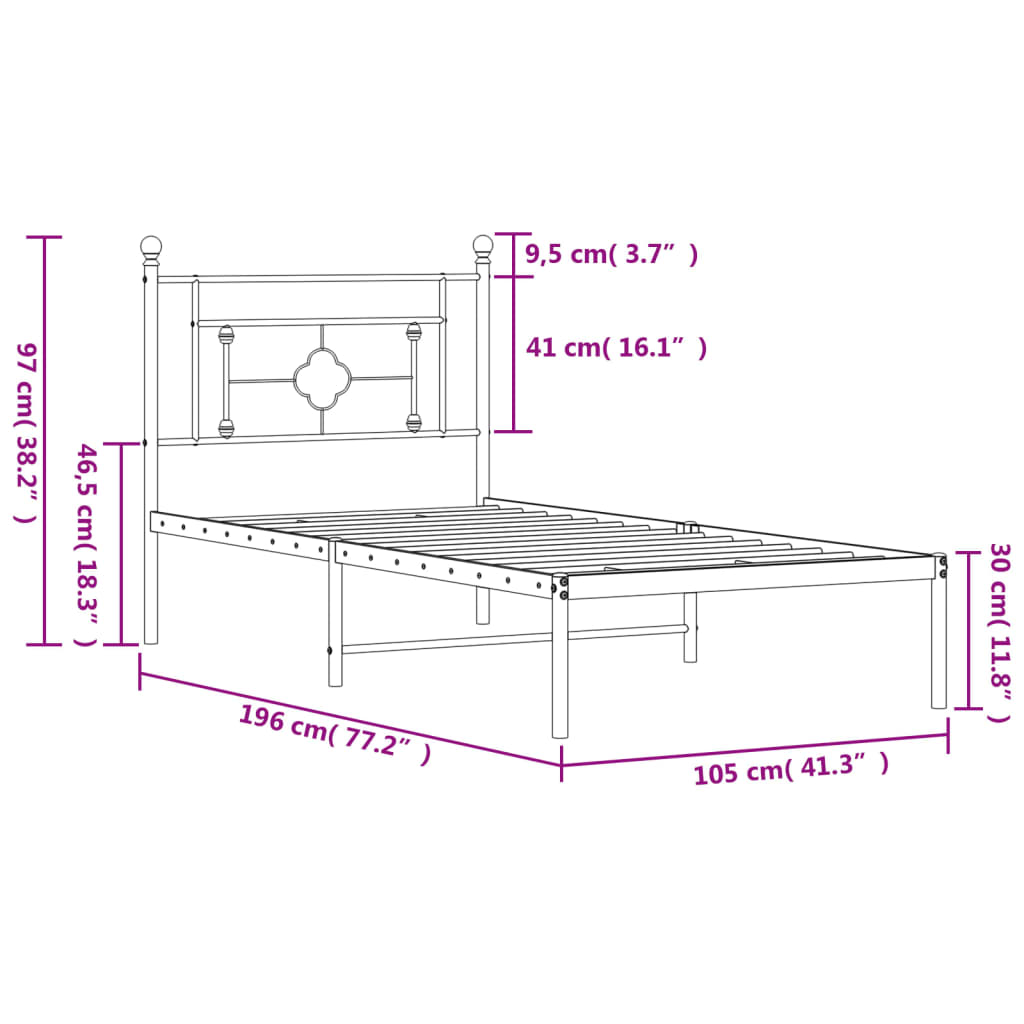 Bettgestell mit Kopfteil Metall Schwarz 100x190 cm - Pazzar.ch