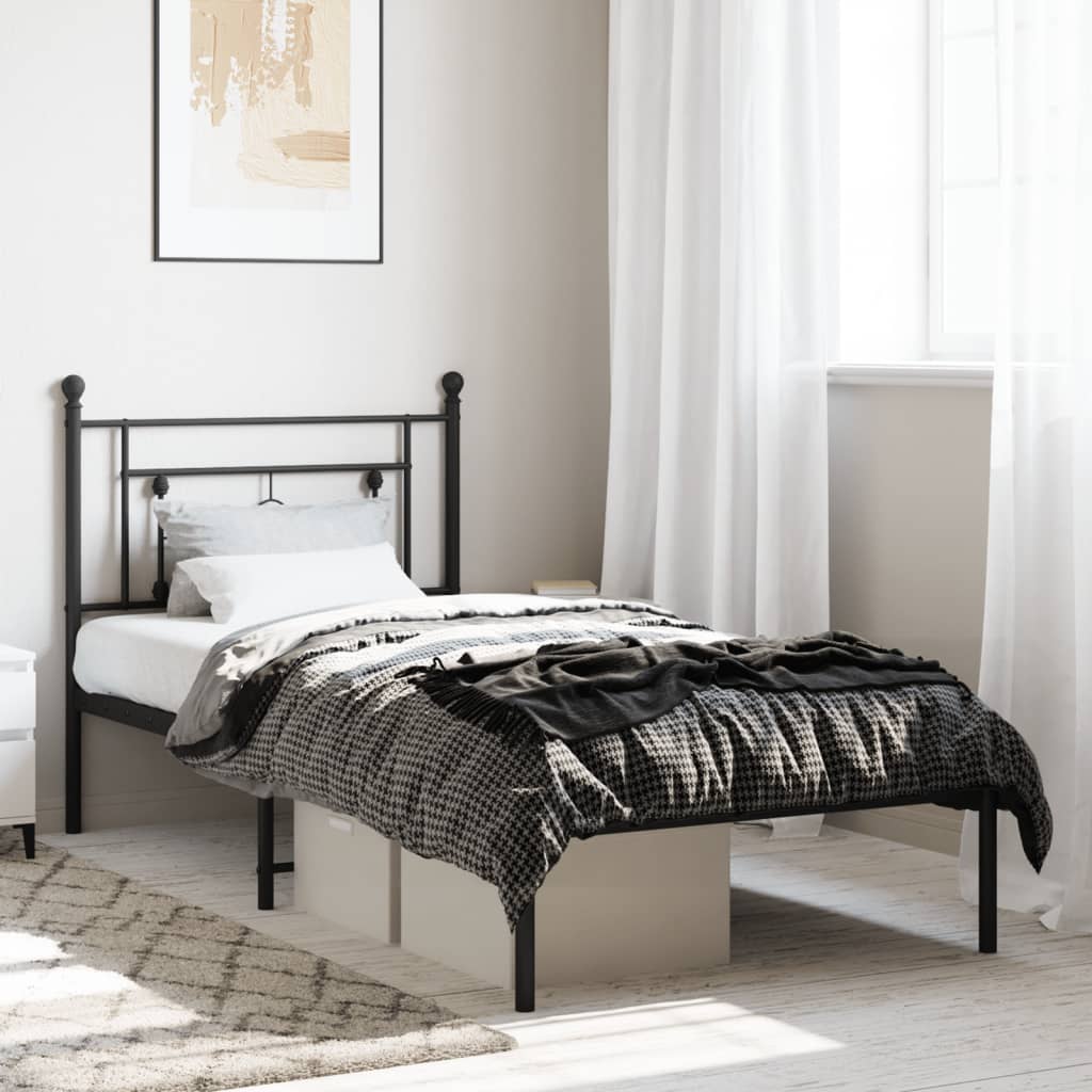 Bettgestell mit Kopfteil Metall Schwarz 100x190 cm - Pazzar.ch