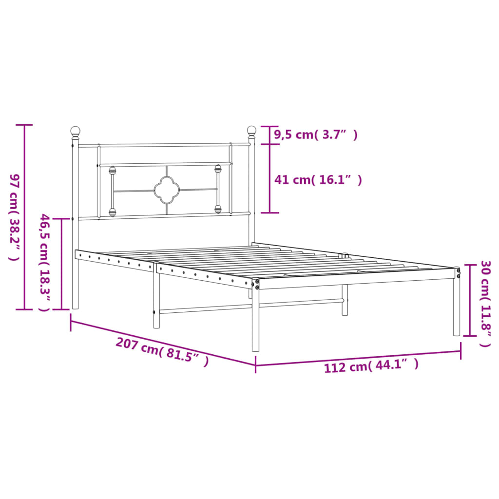 Bettgestell mit Kopfteil Metall Schwarz 107x203 cm - Pazzar.ch