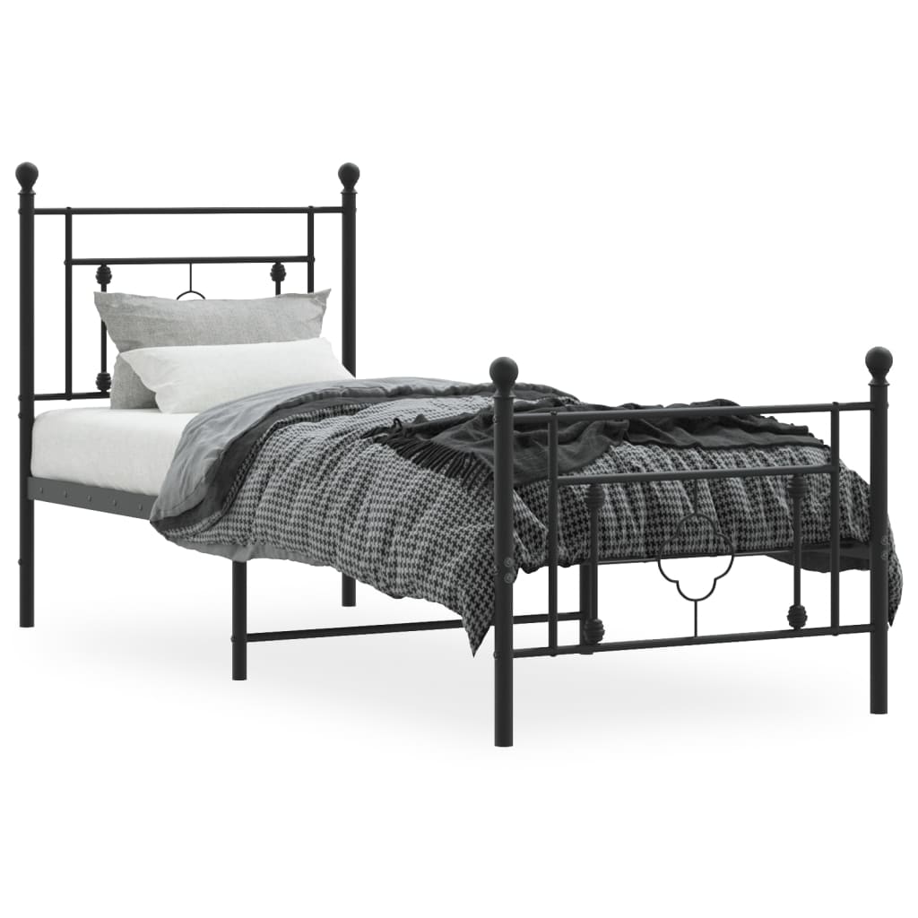 Bettgestell mit Kopf- und Fußteil Metall Schwarz 75x190 cm - Pazzar.ch
