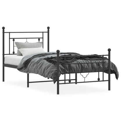 Bettgestell mit Kopf- und Fußteil Metall Schwarz 90x190 cm - Pazzar.ch