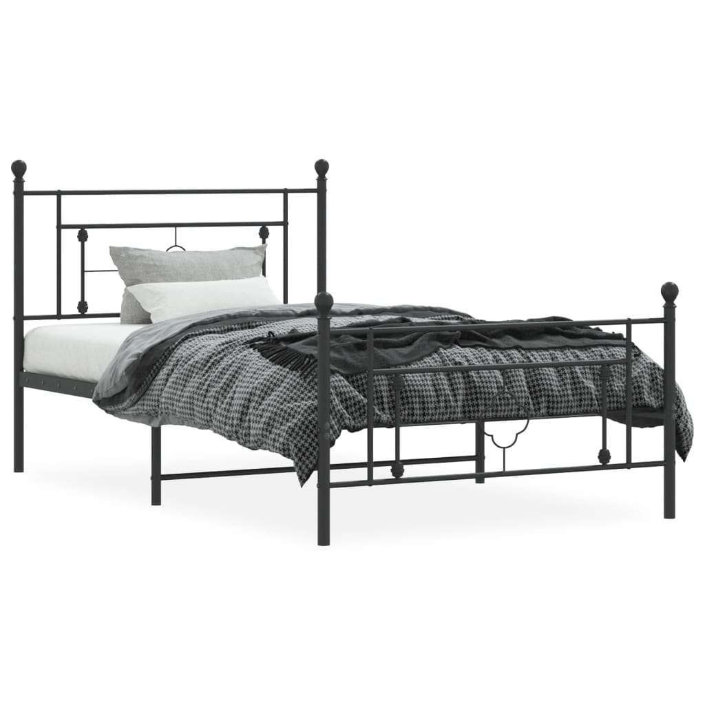 Bettgestell mit Kopf- und Fußteil Metall Schwarz 107x203 cm - Pazzar.ch