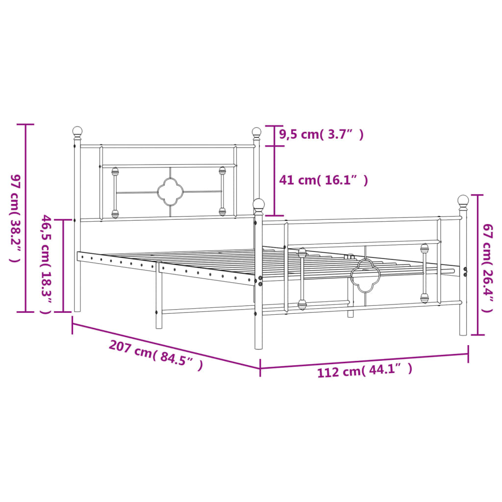 Bettgestell mit Kopf- und Fußteil Metall Schwarz 107x203 cm - Pazzar.ch