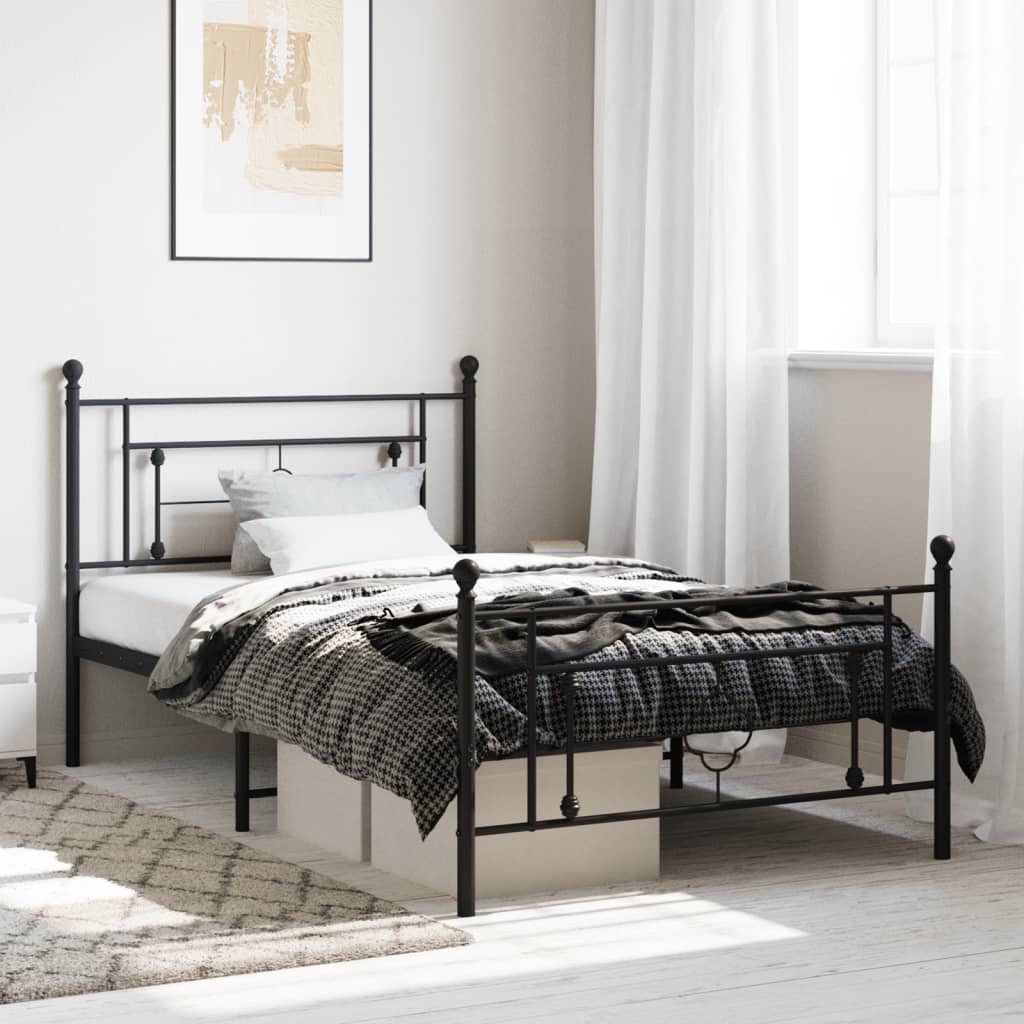 Bettgestell mit Kopf- und Fußteil Metall Schwarz 107x203 cm - Pazzar.ch