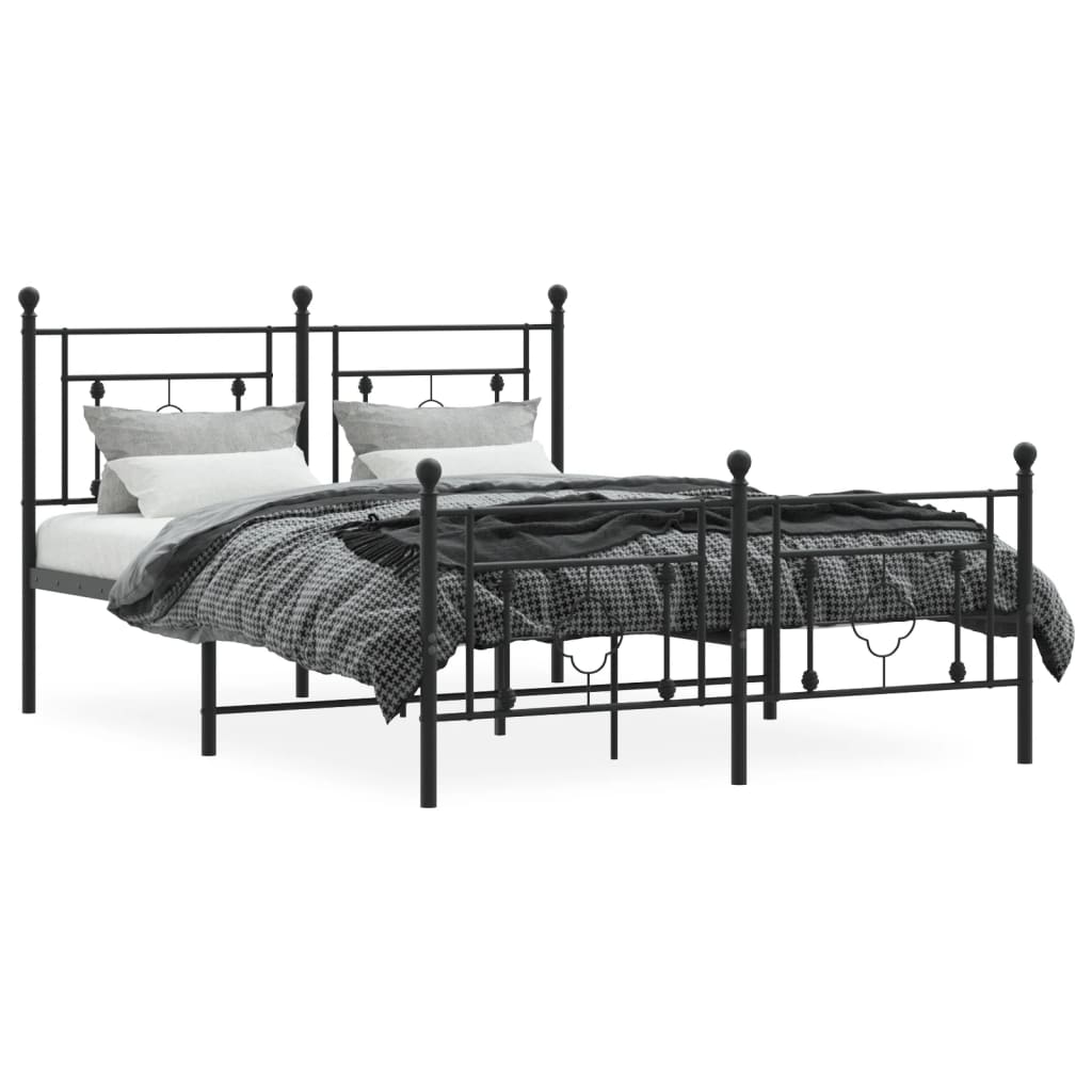 Bettgestell mit Kopf- und Fußteil Metall Schwarz 135x190 cm - Pazzar.ch