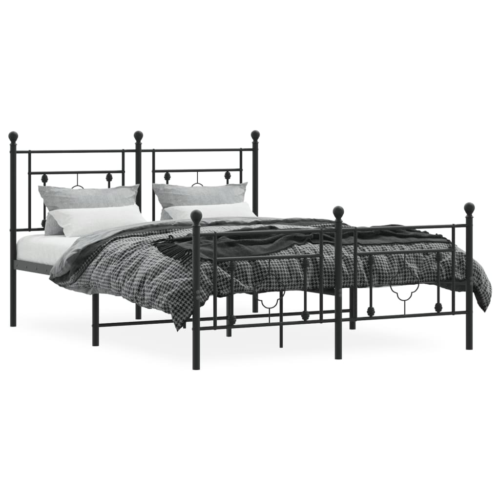 Bettgestell mit Kopf- und Fußteil Metall Schwarz 140x190 cm - Pazzar.ch