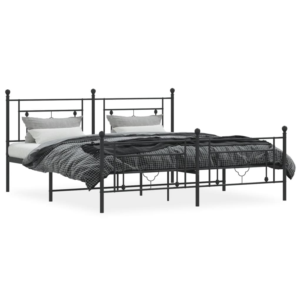 Bettgestell mit Kopf- und Fußteil Metall Schwarz 183x213 cm - Pazzar.ch