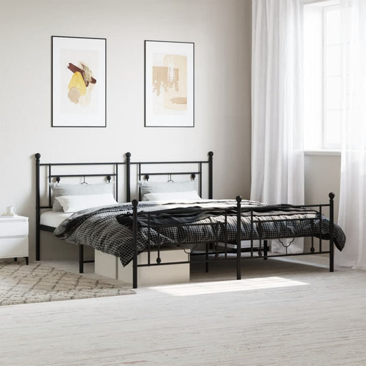 Bettgestell mit Kopf- und Fußteil Metall Schwarz 183x213 cm - Pazzar.ch