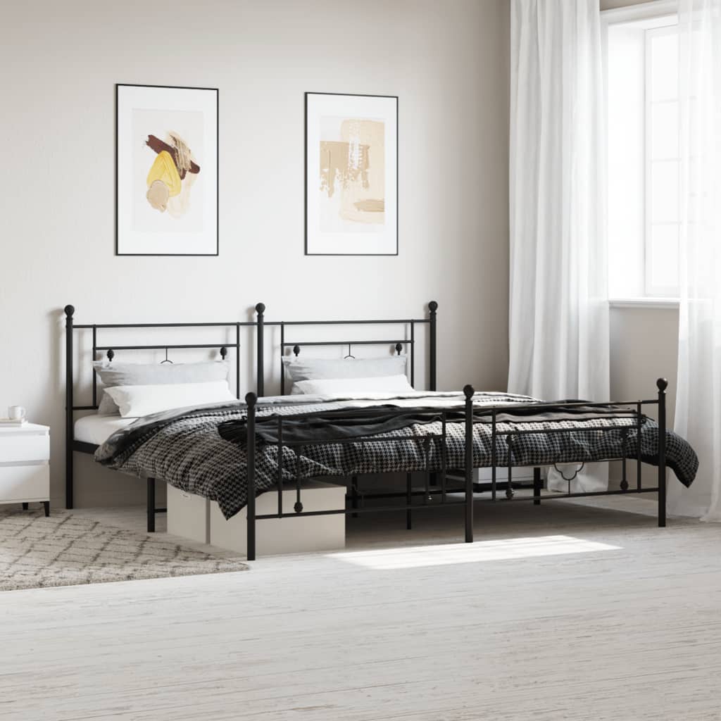 Bettgestell mit Kopf- und Fußteil Metall Schwarz 200x200 cm - Pazzar.ch