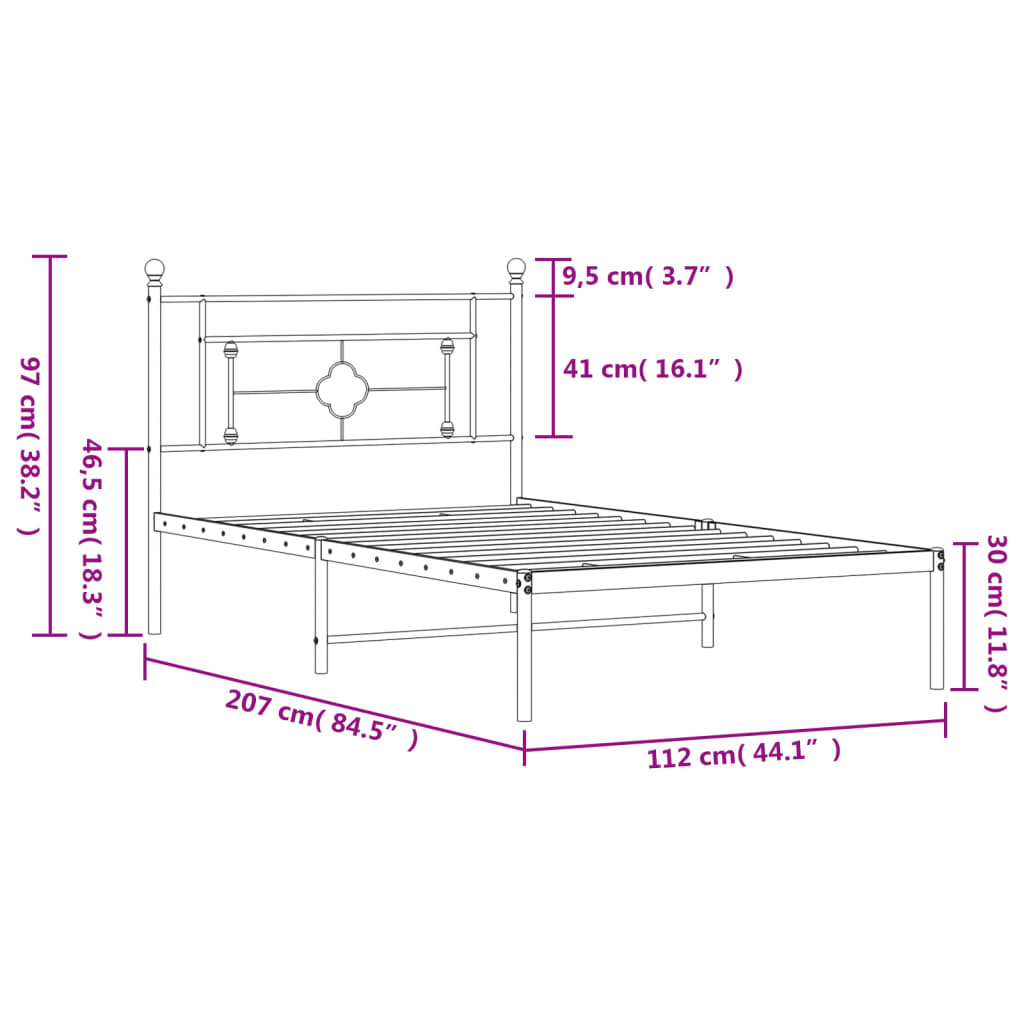 Bettgestell mit Kopfteil Metall Weiß 107x203 cm - Pazzar.ch