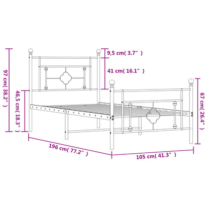 Bettgestell mit Kopf- und Fußteil Metall Weiß 100x190 cm - Pazzar.ch