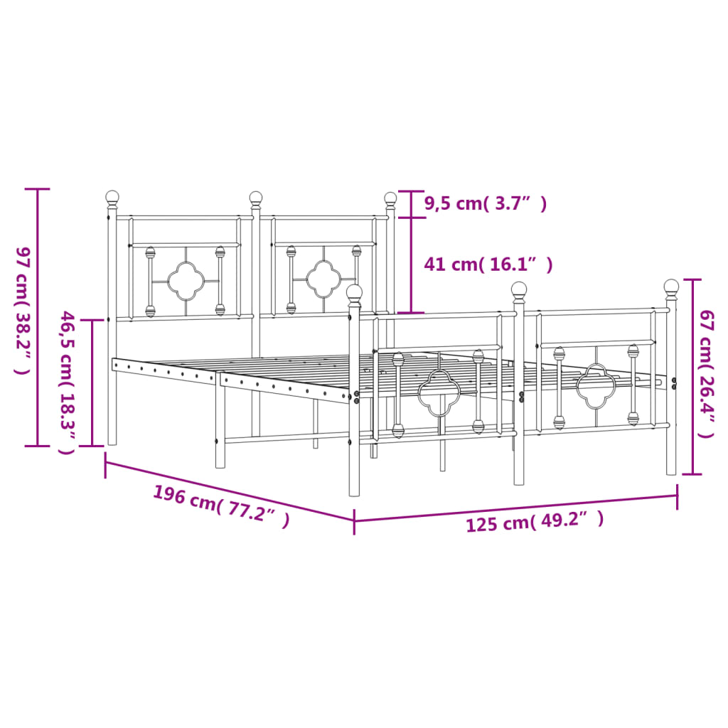 Bettgestell mit Kopf- und Fußteil Metall Weiß 120x190 cm - Pazzar.ch