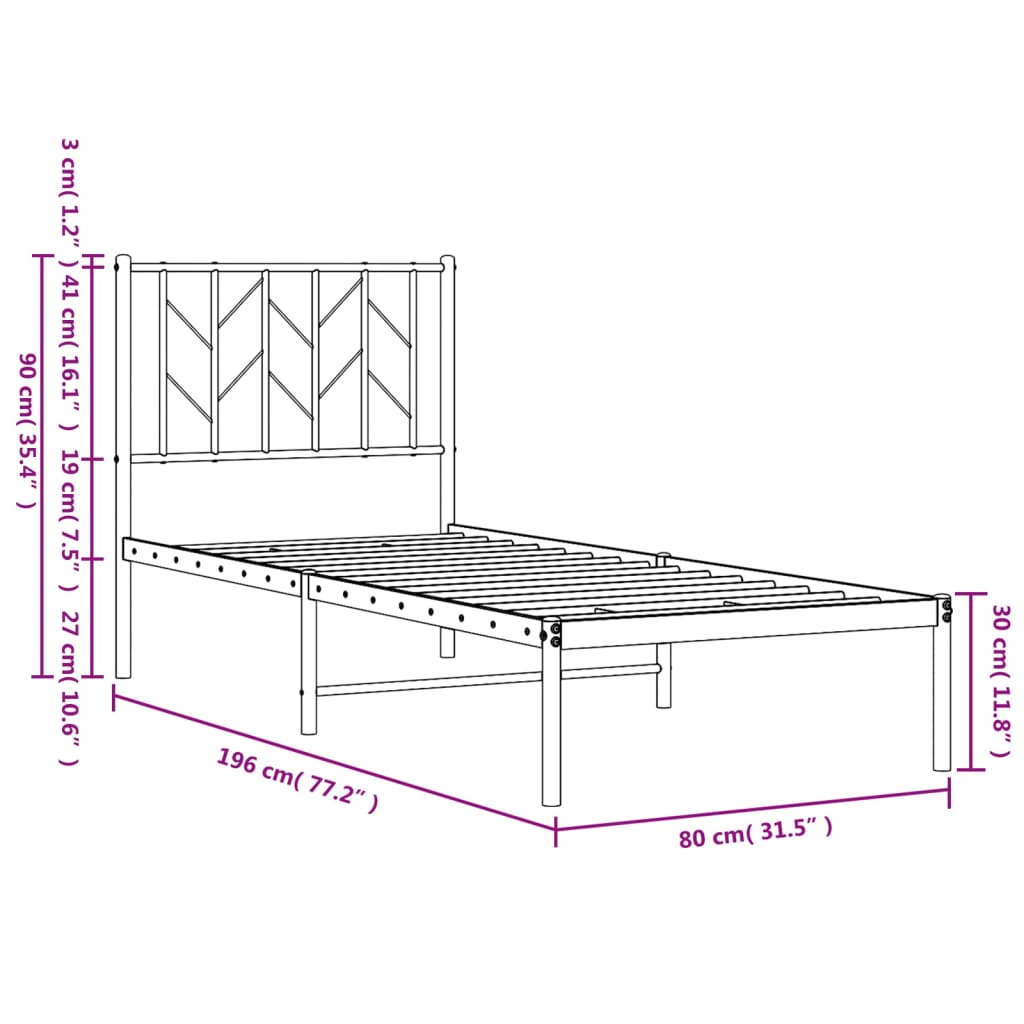 Bettgestell mit Kopfteil Metall Schwarz 75x190 cm - Pazzar.ch