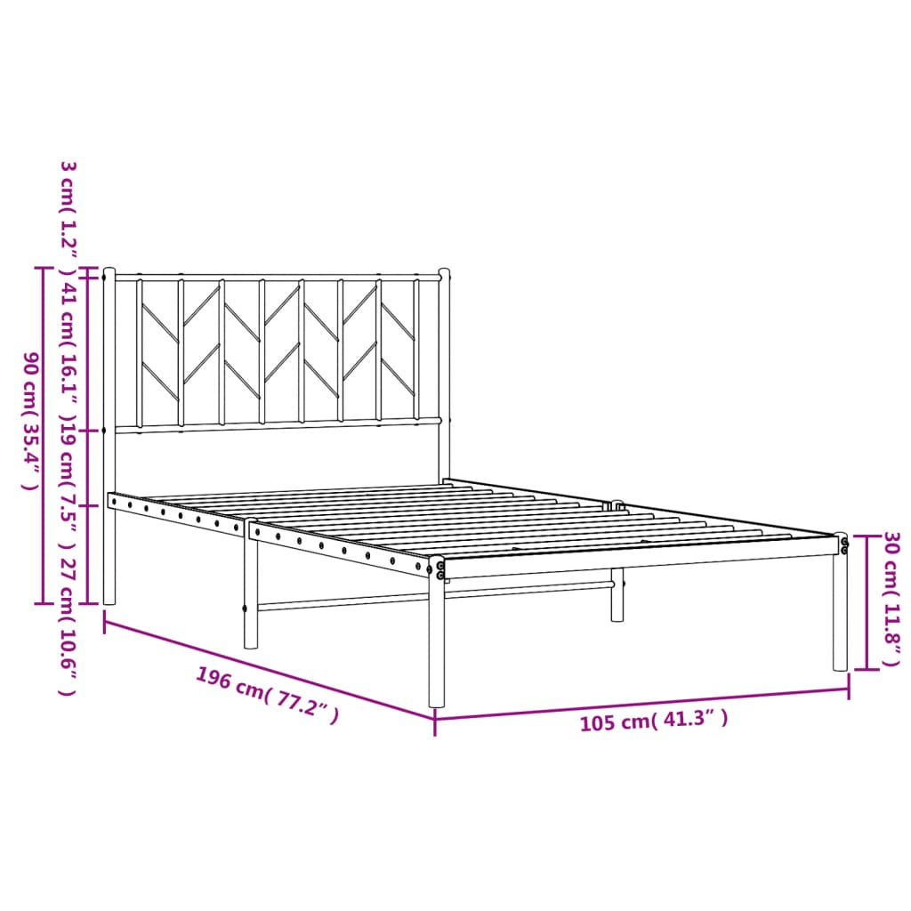 Bettgestell mit Kopfteil Metall Schwarz 100x190 cm - Pazzar.ch