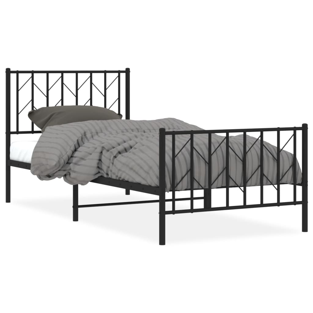 Bettgestell mit Kopf- und Fußteil Metall Schwarz 90x190 cm - Pazzar.ch