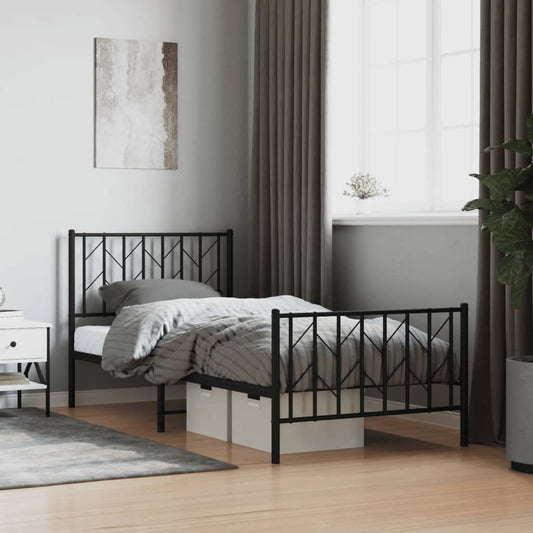 Bettgestell mit Kopf- und Fußteil Metall Schwarz 90x190 cm - Pazzar.ch