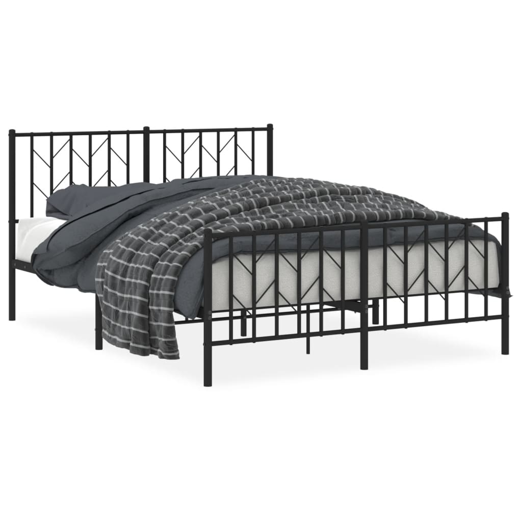 Bettgestell mit Kopf- und Fußteil Metall Schwarz 135x190 cm - Pazzar.ch